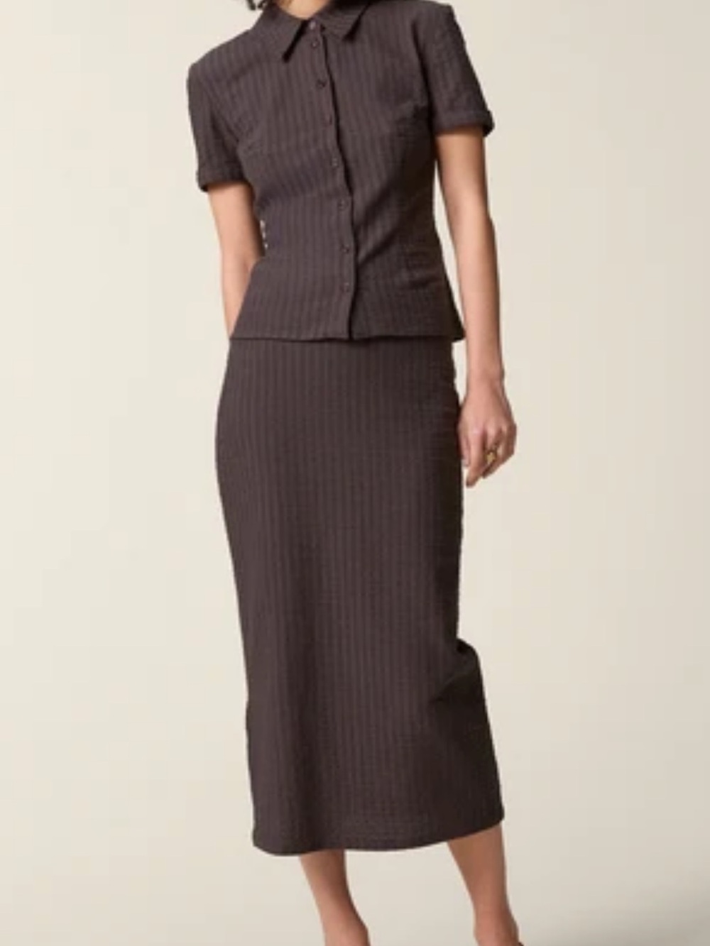 Rouje Bella uni tempete Dark Brown Pinstripe Midi Skirt size 42
